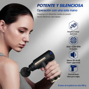 Pistola de Masaje Muscular Mini Pro (6 Niveles + 4 Cabezales)